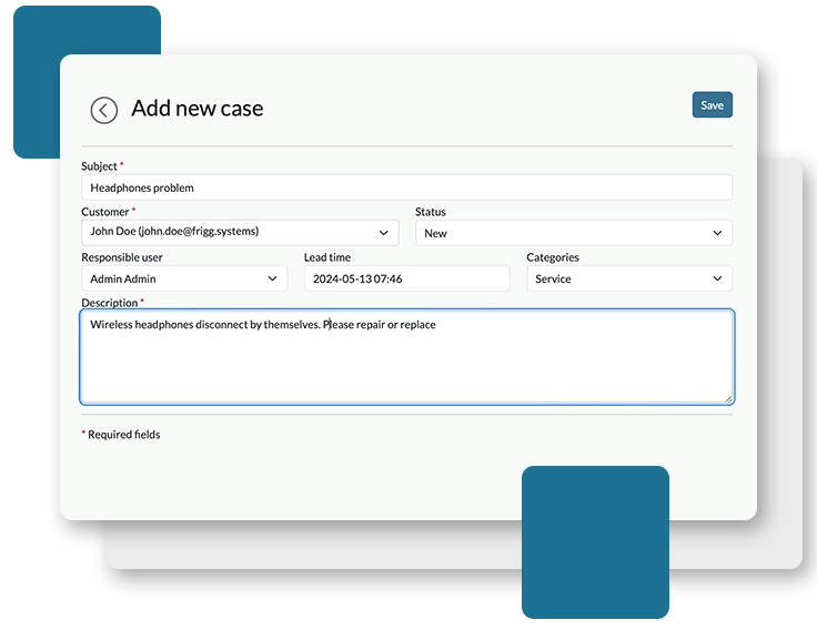 Case registration - screenshot